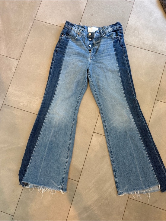 MOTHER Denim - MOTHER Two-Tone Blue Wide-Leg Jeans with Dark Side Panels